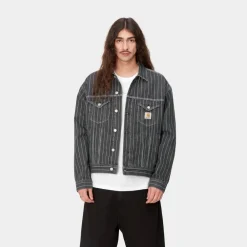 Mænd Carhartt WIP Orlean Stripe Jakke | Sort/Hvid (Stenvasket)