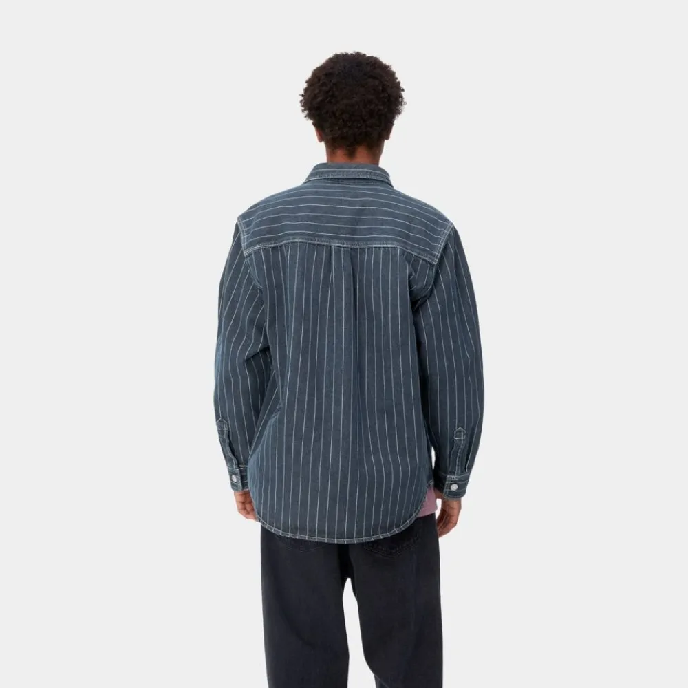 Mænd Carhartt WIP Orlean Stripe Skjortejakke | Bla/Hvid (Stenvasket)