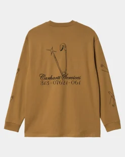 Mænd Carhartt WIP Sikkerhedsnal Langaermet T-Shirt | Hamilton Brown
