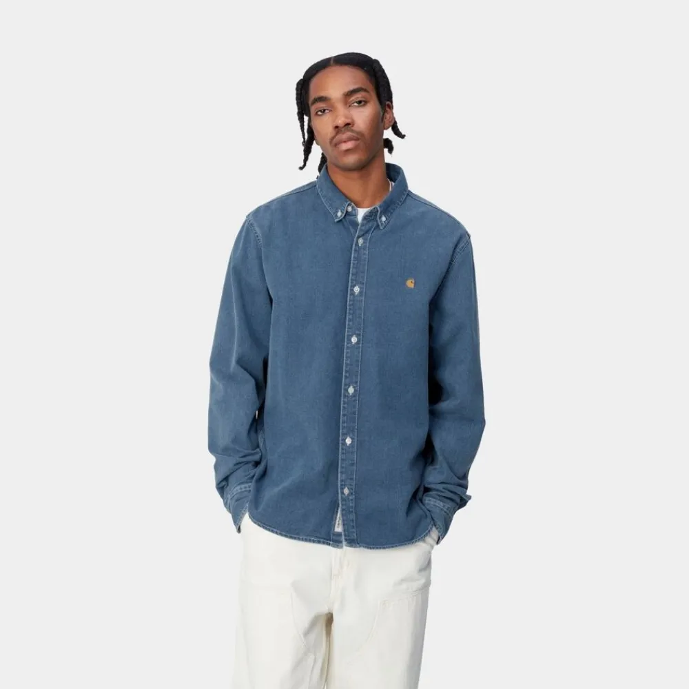 Mænd Carhartt WIP Weldon Skjorte | Bla (Heavy Stone Vask)